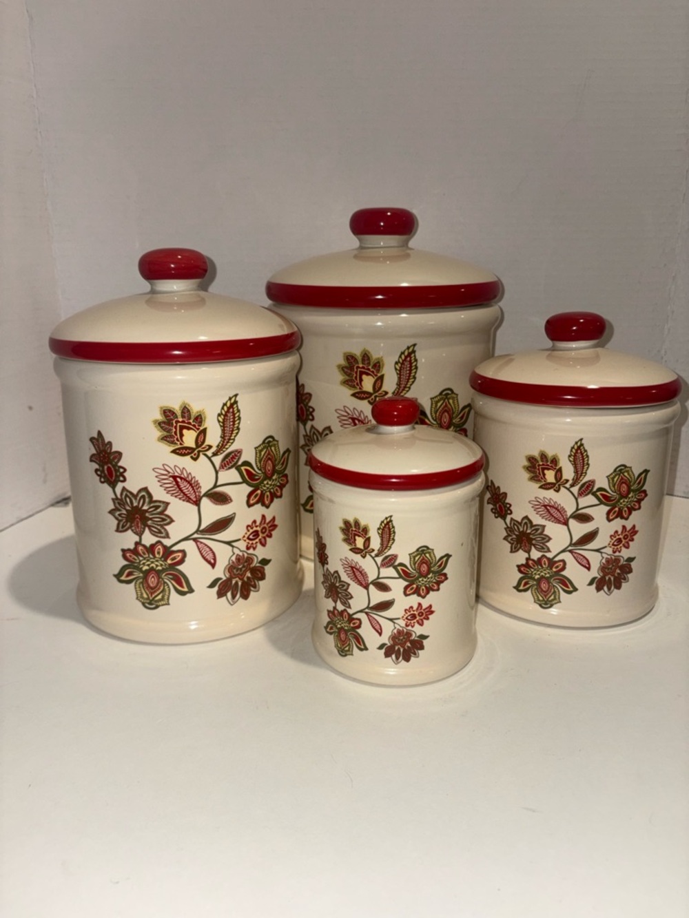 Ceramic Floral Kitchen Canister Set with Red Accent - 4 Piece - Whole Home